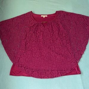 LYNN RYAN floral lace overlay poncho style attached tank top fuchsia size 3XL